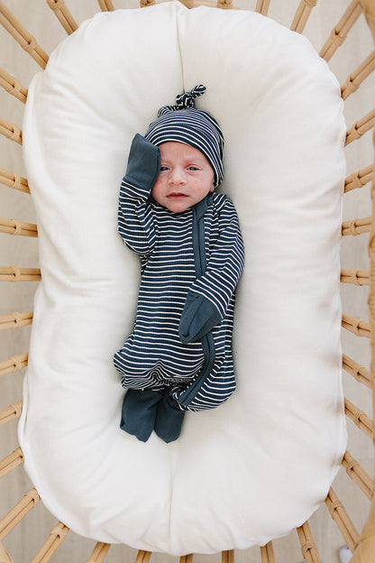 Navy Stripes Ribbed Bamboo Zipper