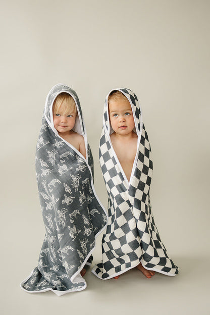 Charcoal Checkered Muslin Hooded Towel