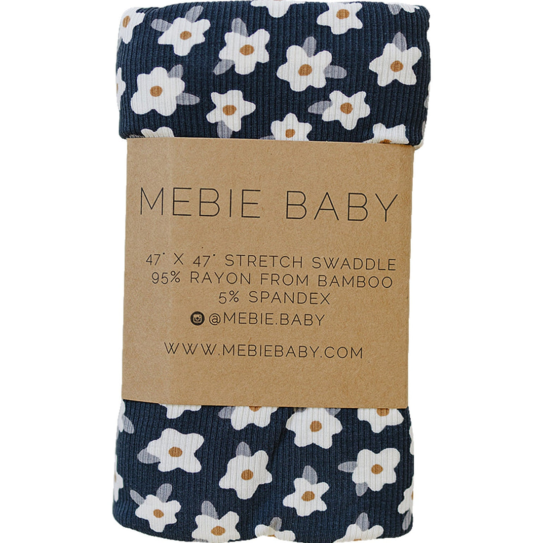 Navy Daisy Ribbed Bamboo Stretch Swaddle