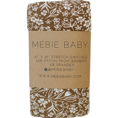 Brown Floral Ribbed Bamboo Stretch Swaddle