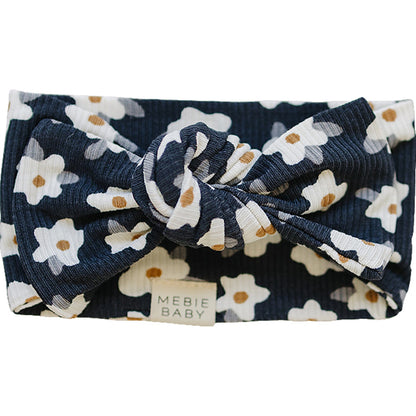 Navy Daisy Ribbed Bamboo Head Wrap