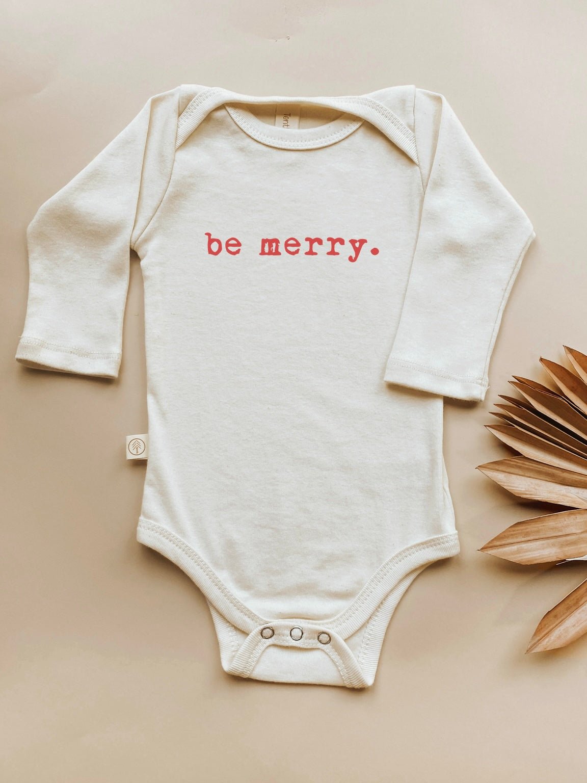 Baby Be Merry Graphic Long Sleeve Organic Bodysuit - Tenth &amp; Pine - Long Sleeve Onesie - 0 - 3M
