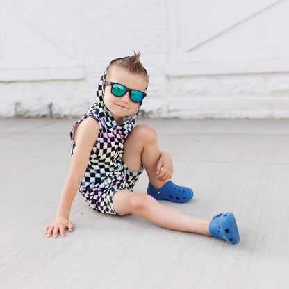 BAMBOO JOGGER SHORTS - Neon Dizzy Check - Tenth &amp; Pine - jogger shorts - 0/6M