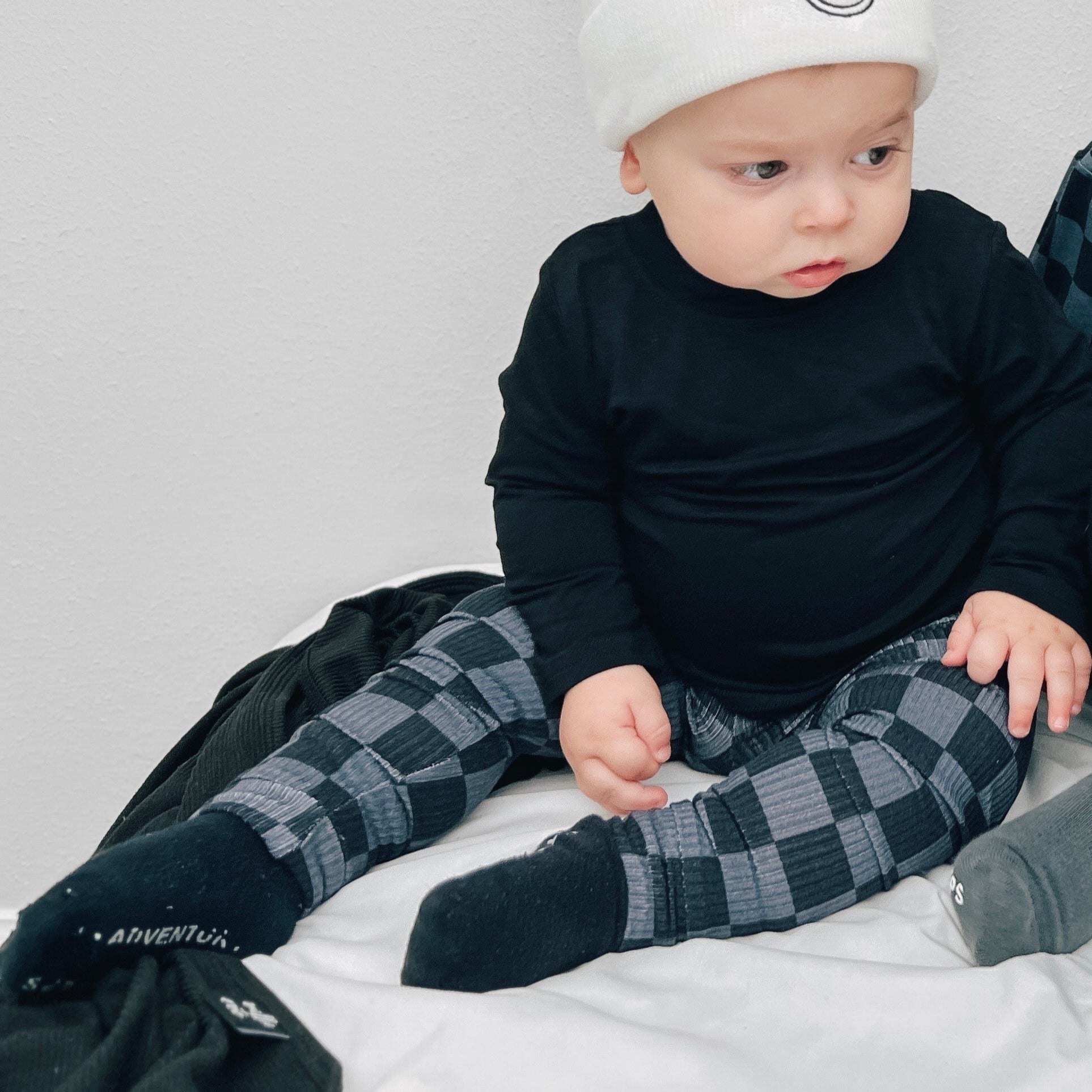 BAMBOO RIB LEGGINGS - Grey Check - Tenth & Pine - leggings - 0/6m