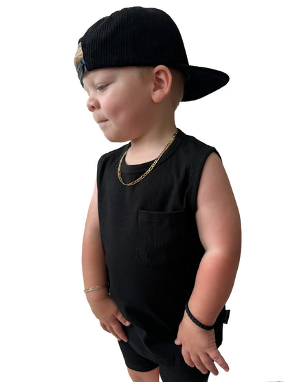 BAMBOO RIBBED BIKER SHORTS - BLACK - Tenth &amp; Pine - 3 - 6M