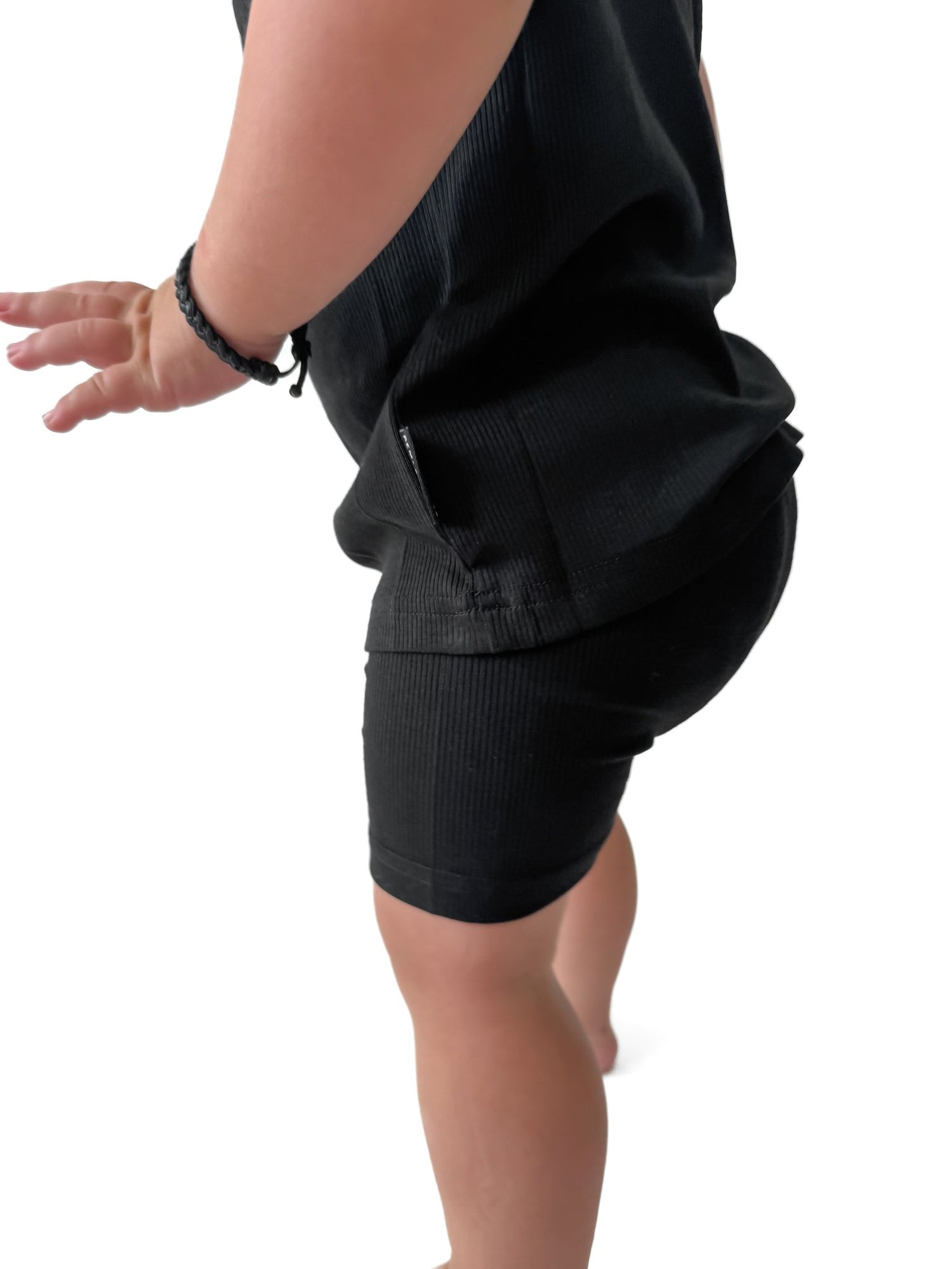 BAMBOO RIBBED BIKER SHORTS - BLACK - Tenth &amp; Pine - 3 - 6M