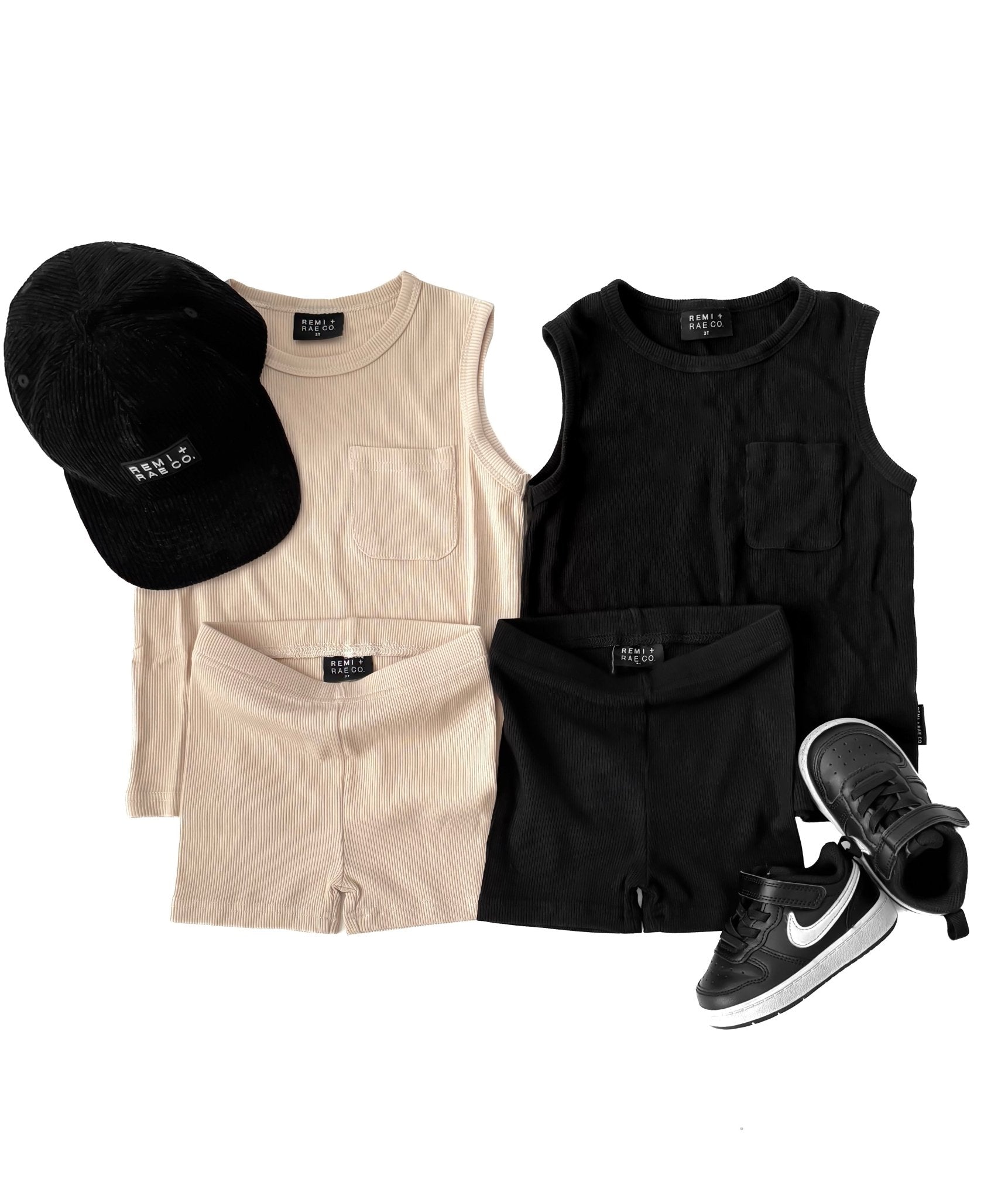 BAMBOO RIBBED BIKER SHORTS - BLACK - Tenth &amp; Pine - 3 - 6M