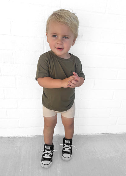 BAMBOO RIBBED BIKER SHORTS - SAND - Tenth &amp; Pine - 3 - 6M