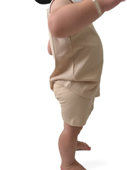 BAMBOO RIBBED BIKER SHORTS - SAND - Tenth &amp; Pine - 3 - 6M