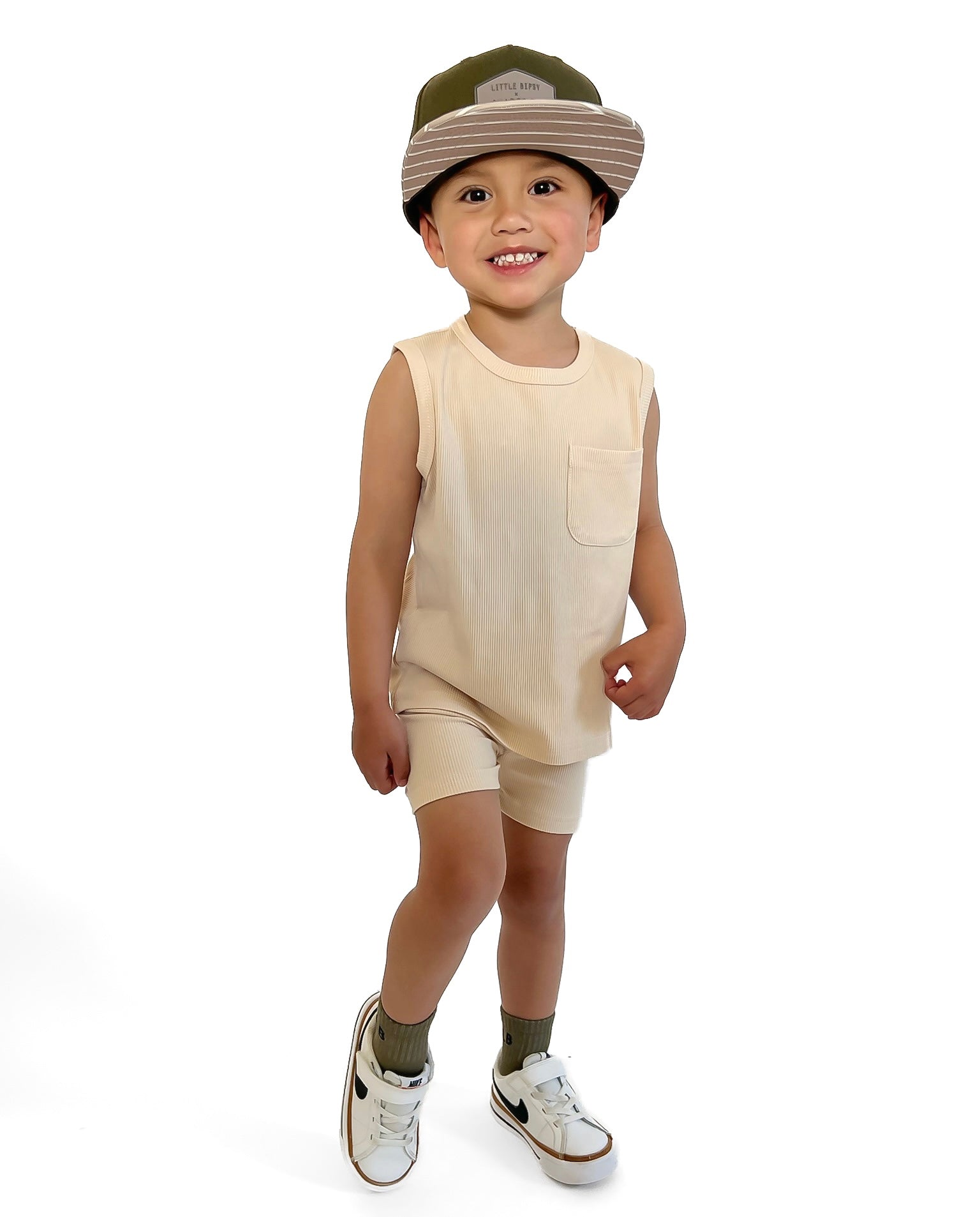BAMBOO RIBBED BIKER SHORTS - SAND - Tenth &amp; Pine - 3 - 6M