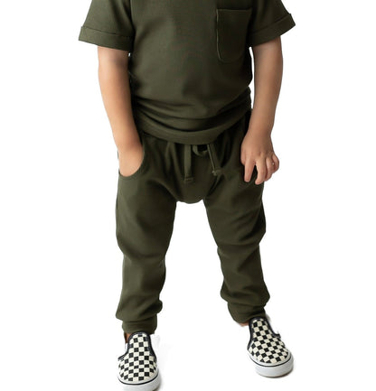 BAMBOO RIBBED JOGGERS - HUNTER - Tenth &amp; Pine - 3 - 6M