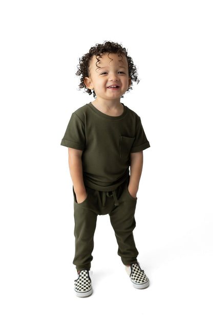 BAMBOO RIBBED JOGGERS - HUNTER - Tenth &amp; Pine - 3 - 6M