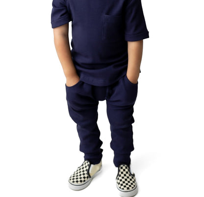 BAMBOO RIBBED JOGGERS - NAVY - Tenth &amp; Pine - 3 - 6M