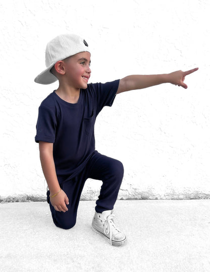 BAMBOO RIBBED JOGGERS - NAVY - Tenth &amp; Pine - 3 - 6M