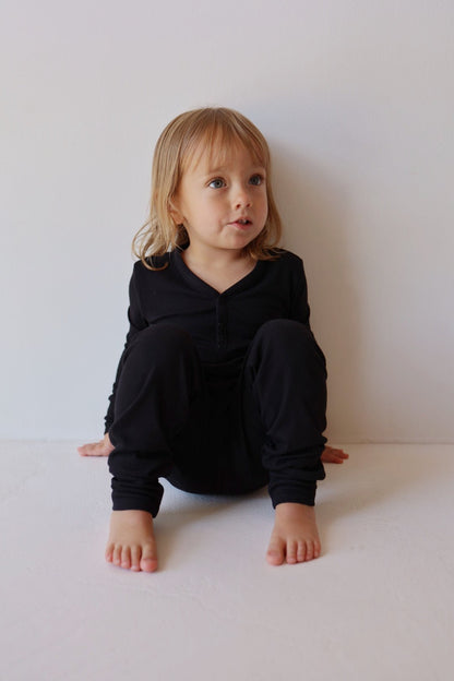 Bamboo Two Piece Pajamas | Black Ribbed - Tenth &amp; Pine - pajamas - 2/3 Years
