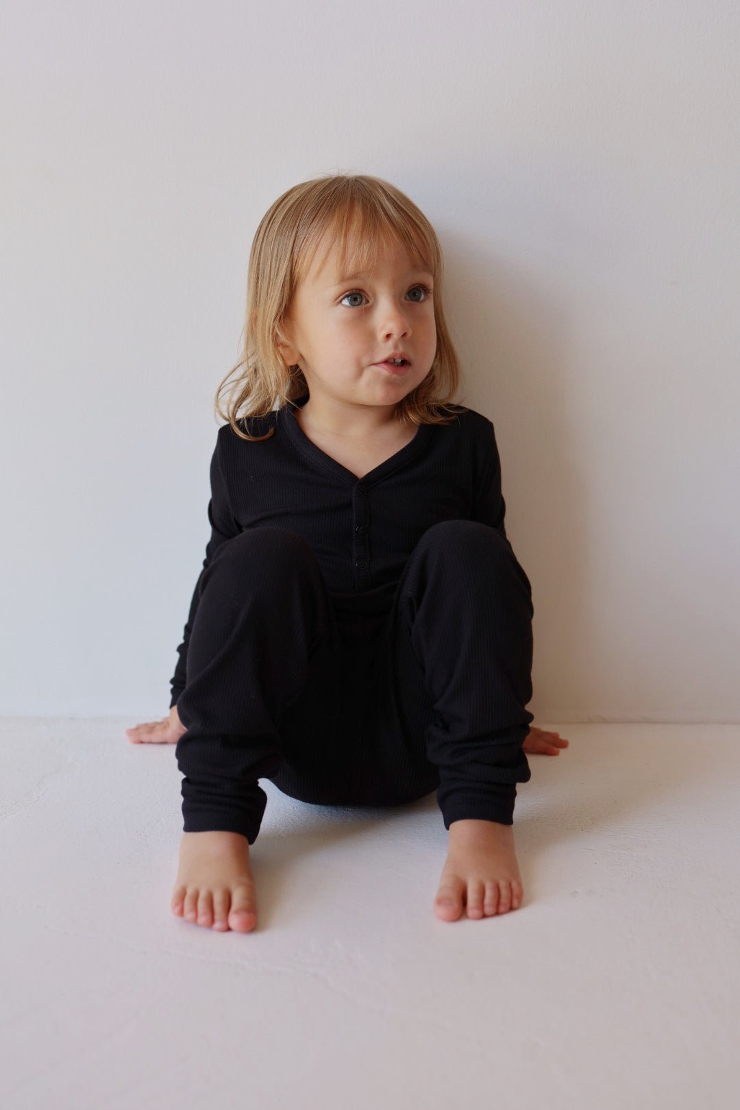Bamboo Two Piece Pajamas | Black Ribbed - Tenth &amp; Pine - pajamas - 2/3 Years