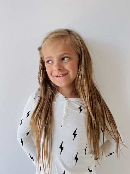 Bamboo Two Piece Pajamas | Black &amp; White Lightning Bolt - Tenth &amp; Pine - pajamas - 2/3 Years