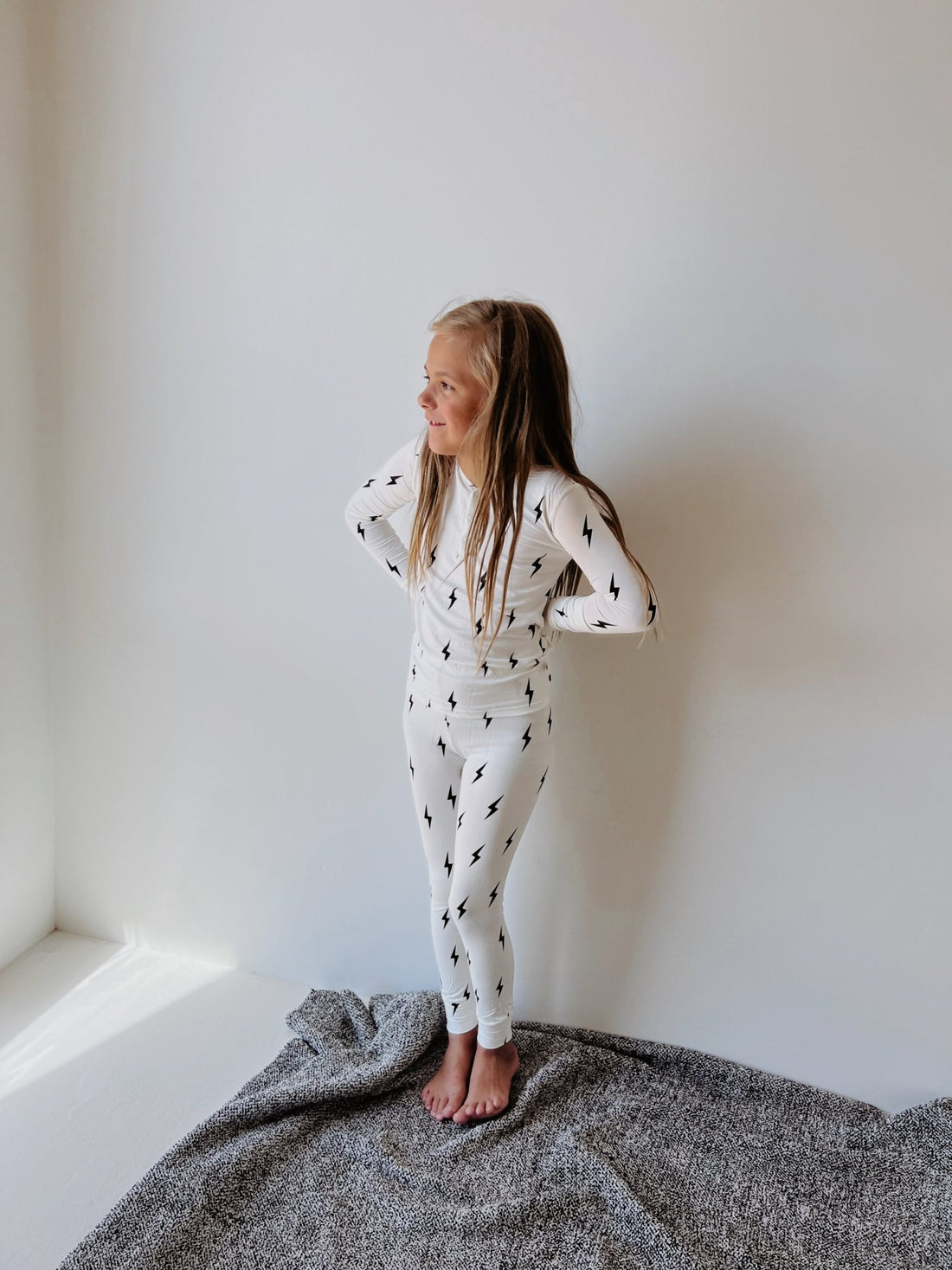 Bamboo Two Piece Pajamas | Black &amp; White Lightning Bolt - Tenth &amp; Pine - pajamas - 2/3 Years