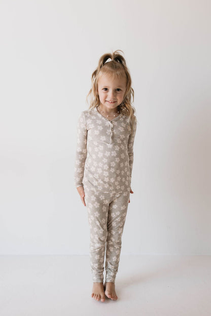 Bamboo Two Piece Pajamas | French Gray Floral - Tenth &amp; Pine - 2/3 Years