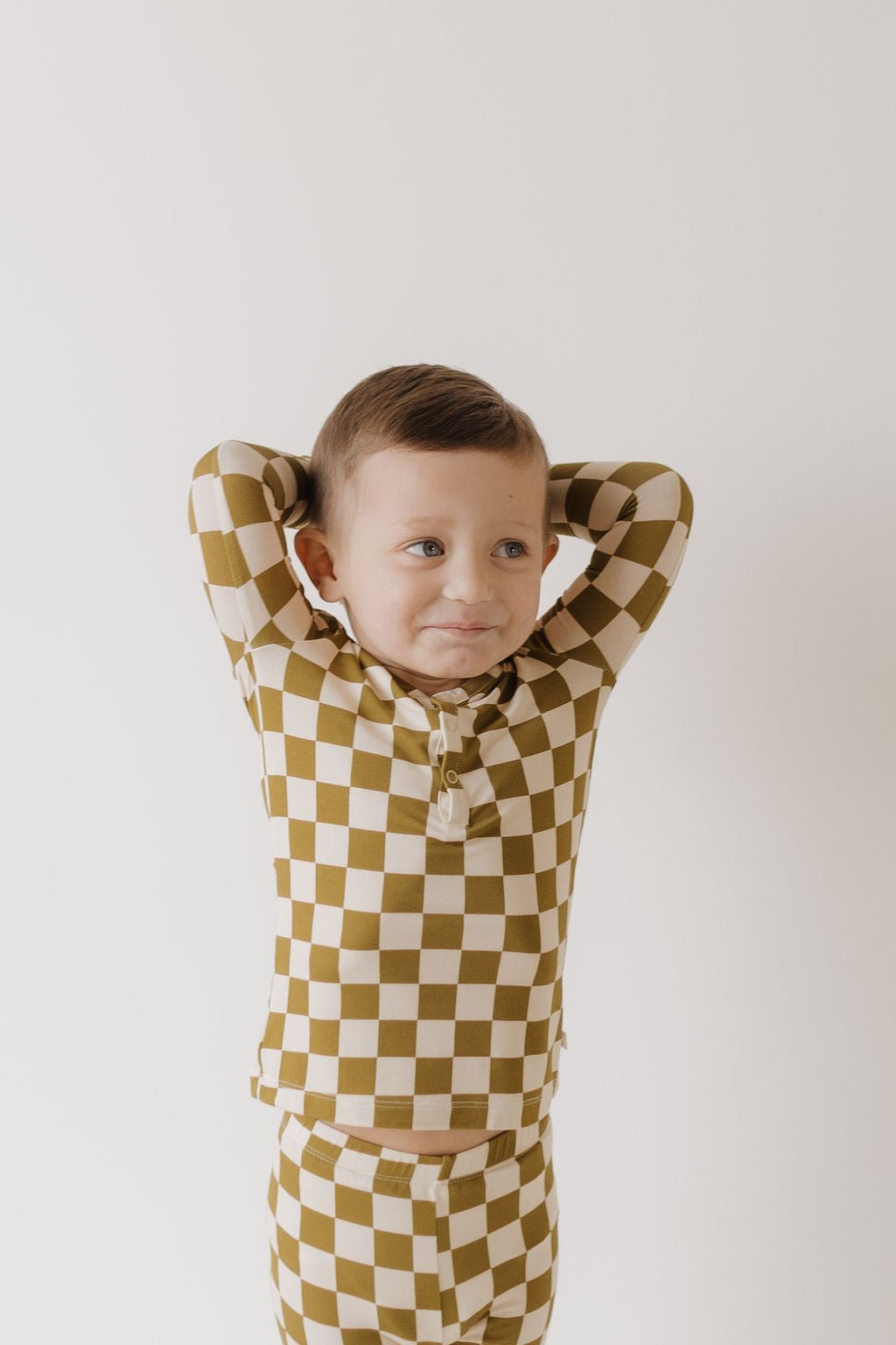 Bamboo Two Piece Pajamas | Olive Checkerboard - Tenth &amp; Pine - Pajamas - 2/3 Years