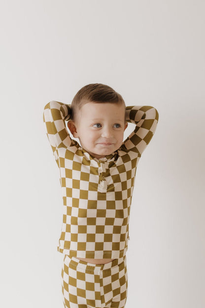 Bamboo Two Piece Pajamas | Olive Checkerboard - Tenth &amp; Pine - Pajamas - 2/3 Years