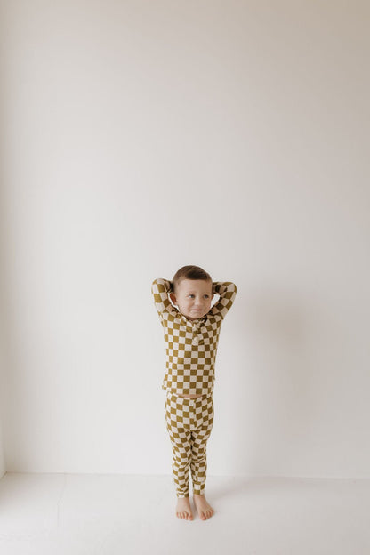 Bamboo Two Piece Pajamas | Olive Checkerboard - Tenth &amp; Pine - Pajamas - 2/3 Years