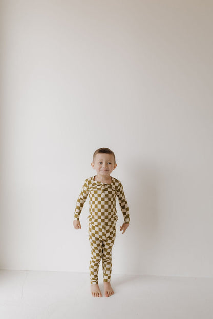 Bamboo Two Piece Pajamas | Olive Checkerboard - Tenth &amp; Pine - Pajamas - 2/3 Years