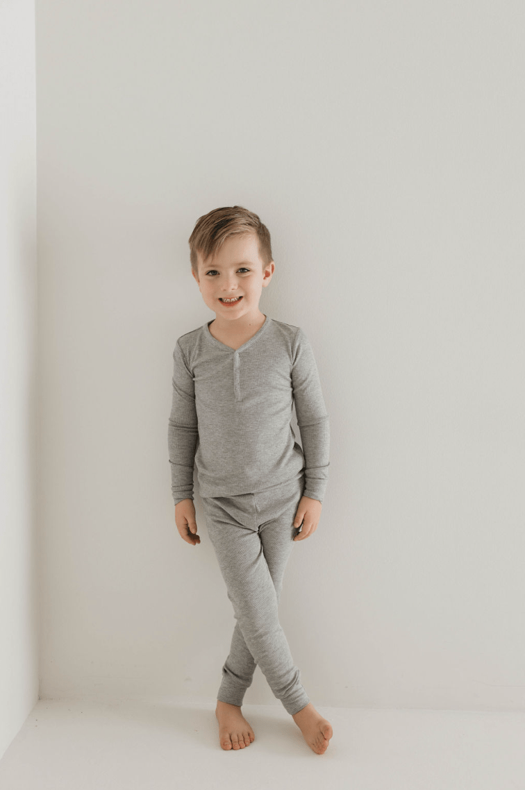 Bamboo Two Piece Pajamas | Ribbed Grey - Tenth &amp; Pine - 2/3 Years