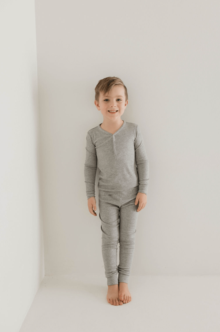 Bamboo Two Piece Pajamas | Ribbed Grey - Tenth &amp; Pine - 2/3 Years