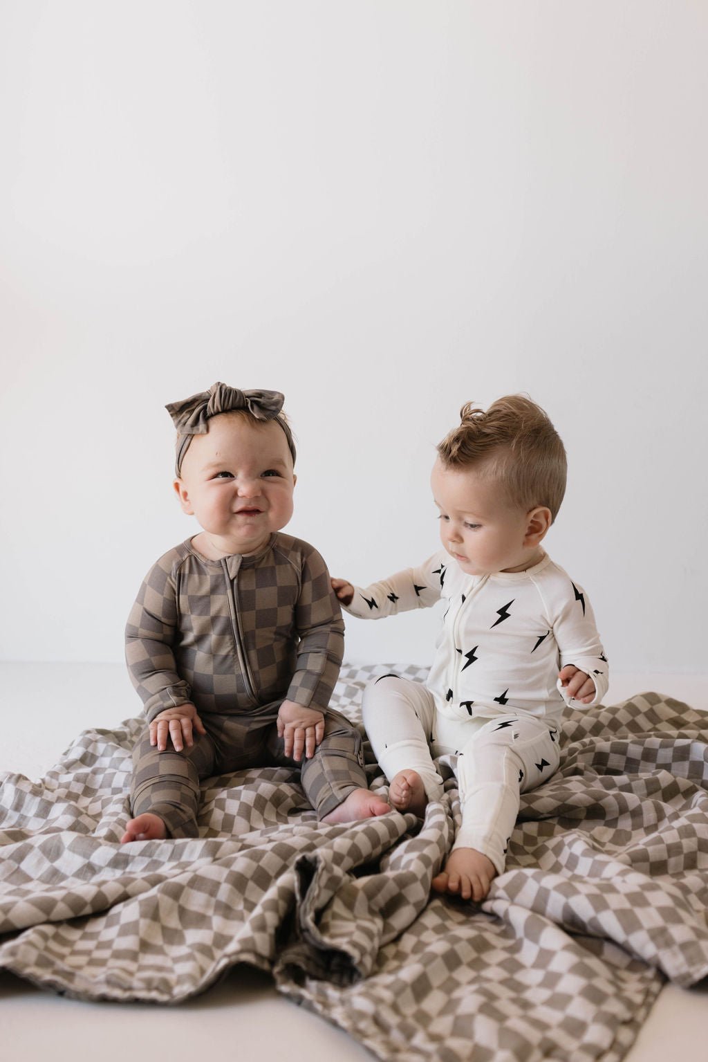 Bamboo Zip Pajamas | Faded Brown Checkerboard - Tenth &amp; Pine - Newborn