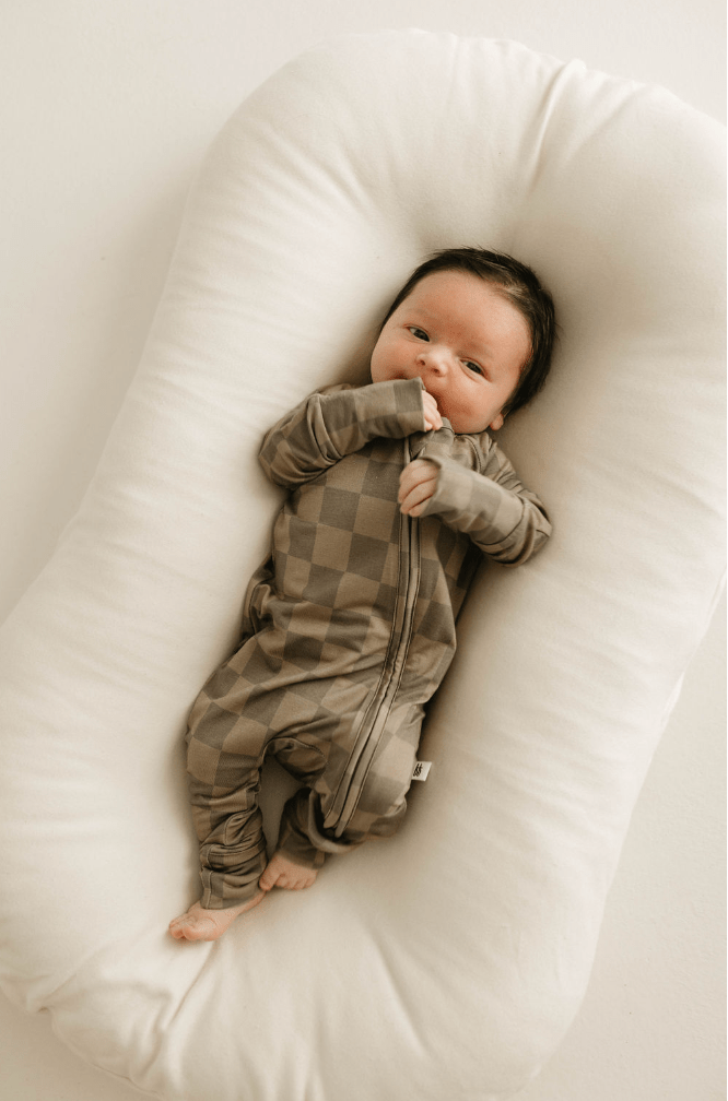 Bamboo Zip Pajamas | Faded Brown Checkerboard - Tenth &amp; Pine - Newborn