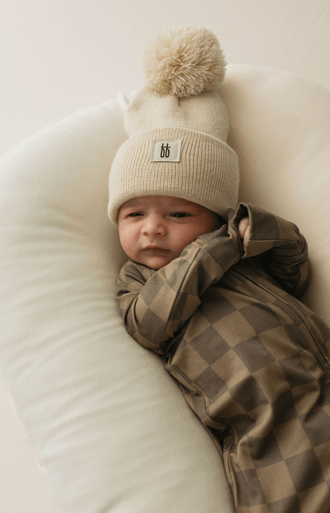 Bamboo Zip Pajamas | Faded Brown Checkerboard - Tenth &amp; Pine - Newborn