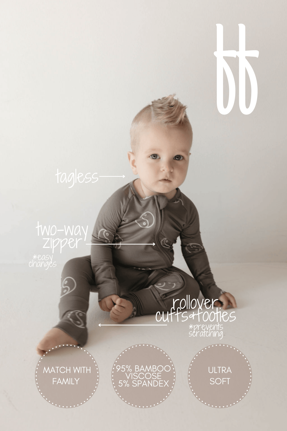Bamboo Zip Pajamas | Sage Yin Yang - Tenth &amp; Pine - Pajamas - Newborn