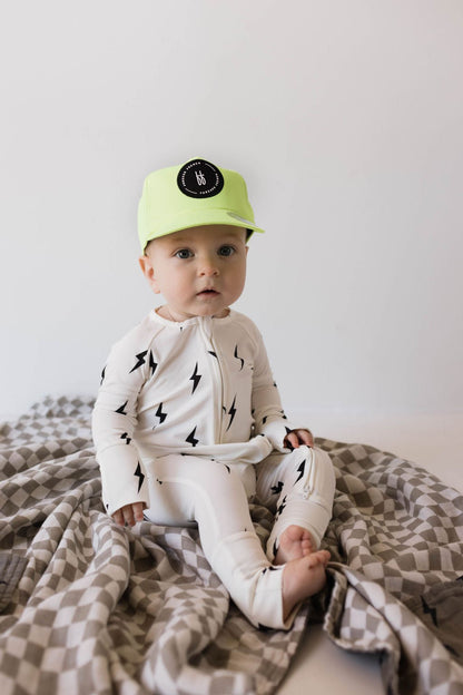 Bamboo Zip Pajamas | White &amp; Black Lightning Bolt - Tenth &amp; Pine - Newborn