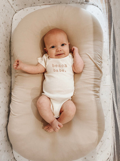 Beach Babe Clay Organic Cotton Short Sleeve Baby Bodysuit - Tenth &amp; Pine - Short Sleeve Onesie - 0 - 3M - Tenth &amp; Pine