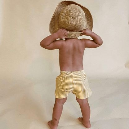 Canary Stripe Mini Swim Trunk - Tenth & Pine - Mini Swimwear - 0 - 6 Months - Canary Stripe - Montce