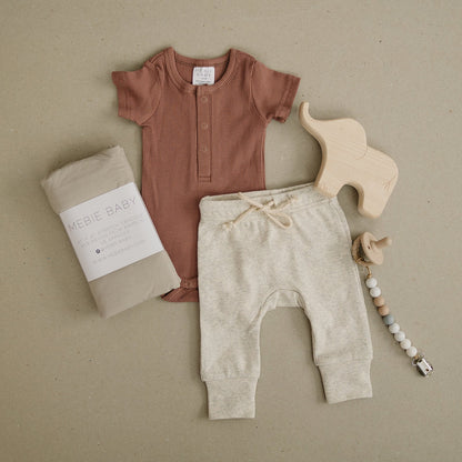Dusty Rose Organic Cotton Ribbed Snap Bodysuit - Tenth &amp; Pine - NB - Mebie Baby