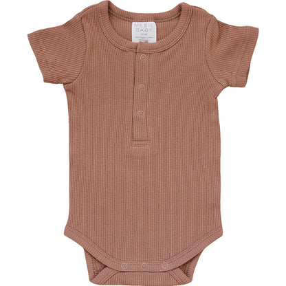 Dusty Rose Organic Cotton Ribbed Snap Bodysuit - Tenth &amp; Pine - NB - Mebie Baby