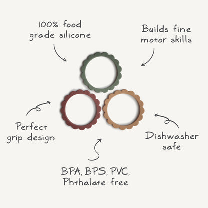 Flower Teether Bracelet - Tenth &amp; Pine - teether - Cambridge Blue/Clementine/Natural