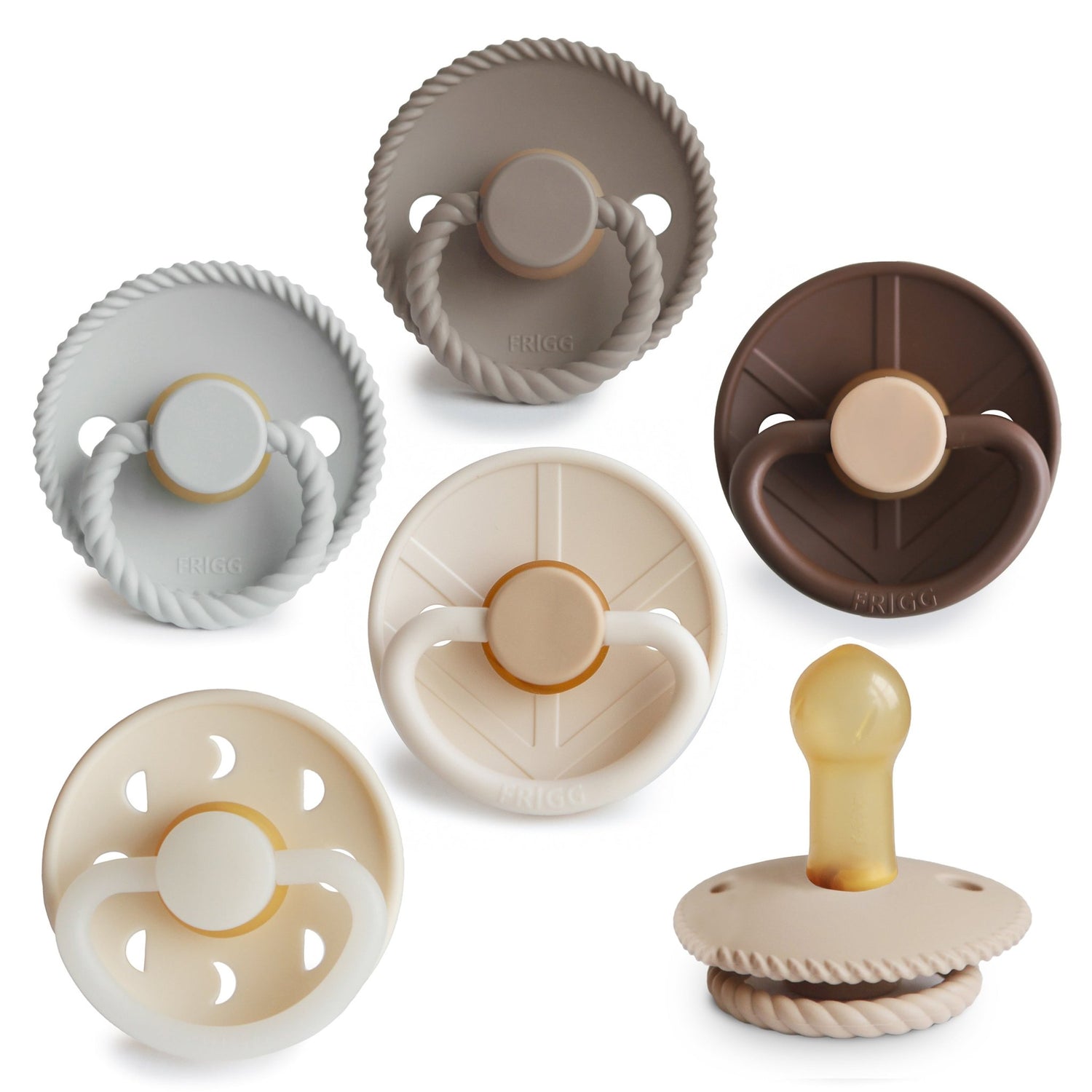 FRIGG Natural Rubber 6 - Pack - Tenth &amp; Pine - FRIGG PACIFIERS - 6 - 18 Months - Earthy Wonder
