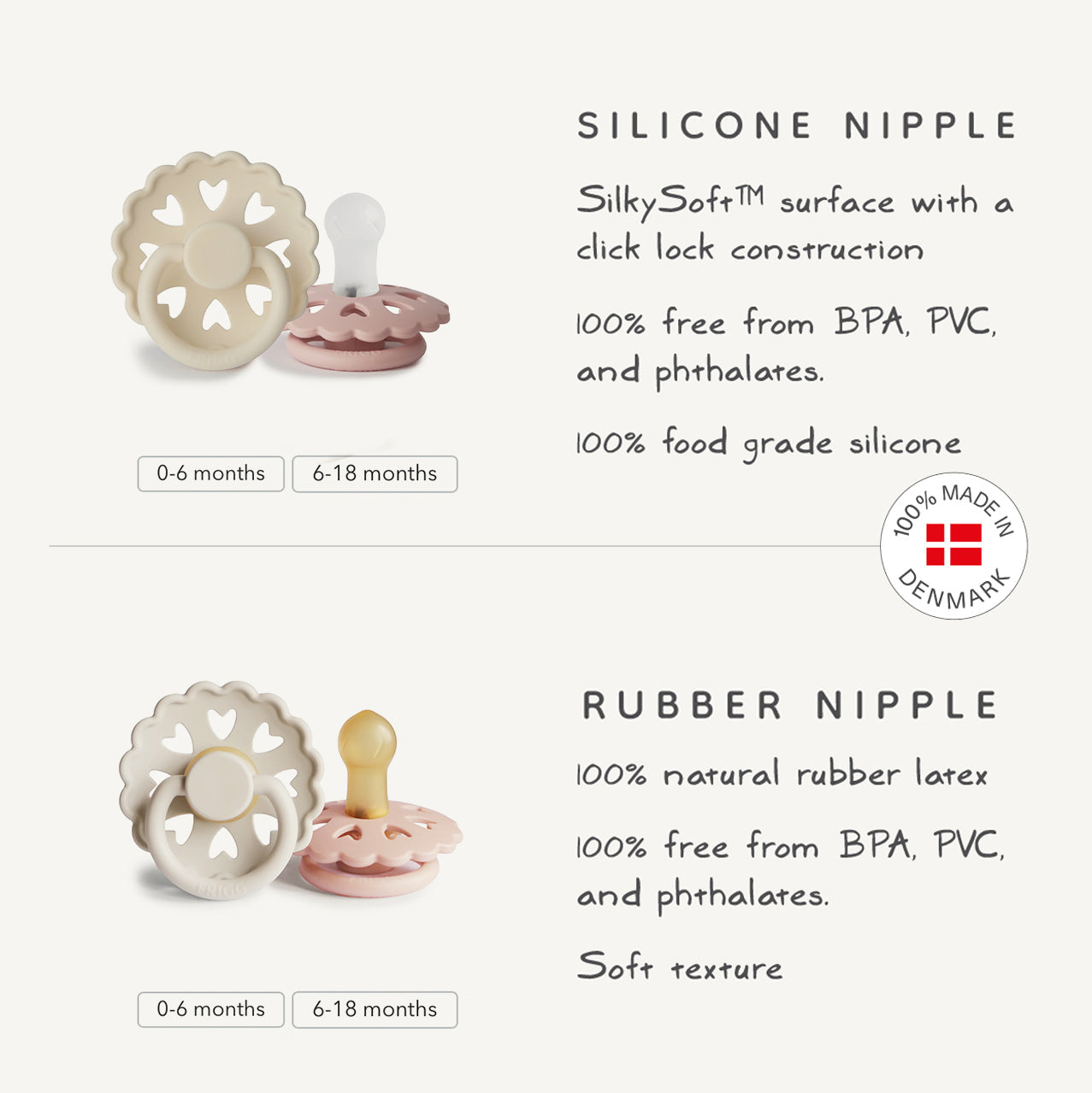 FRIGG Andersen Fairytale Natural Rubber Pacifier 2 - Pack - Tenth &amp; Pine - FRIGG PACIFIERS - 6 - 18 months - Twilight Mauve/Primrose