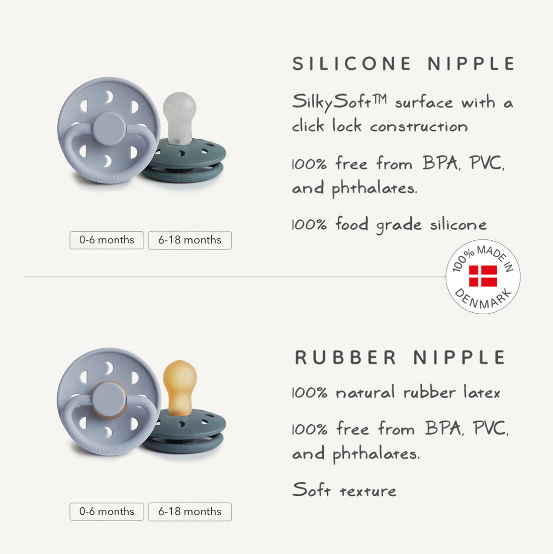 FRIGG Moon Silicone Pacifier 2 - Pack - Tenth &amp; Pine - FRIGG PACIFIERS - 0 - 6 months - Sage/Portobello