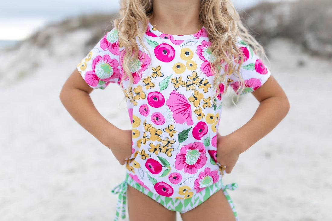 Green Pink Floral Rash Guard Swimsuit - Tenth &amp; Pine - Swimsuit - 3 - Oopsie Daisy