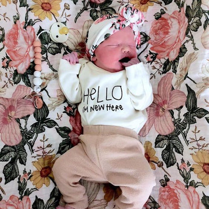 Baby Hello Im New Here Long - Sleeve Organic Cotton Bodysuit - Tenth &amp; Pine - Long Sleeve Onesie - 0 - 3M