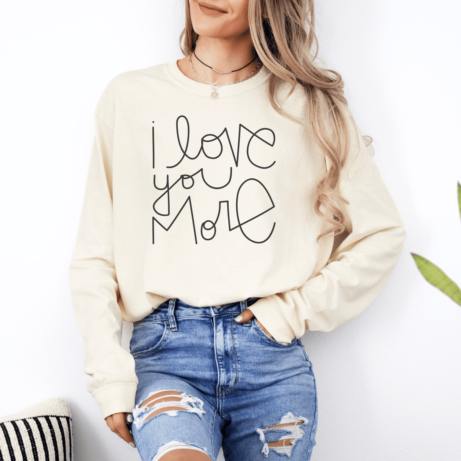 I Love You More Adult Long Sleeve T-Shirt - Tenth &amp; Pine - Long Sleeve Adult Tee - S - Ivory