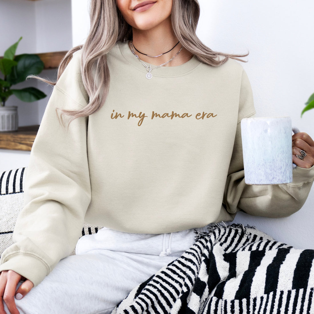 In my mama era Embroidered | Premium Adult Sweatshirt - Tenth &amp; Pine - S - Bone