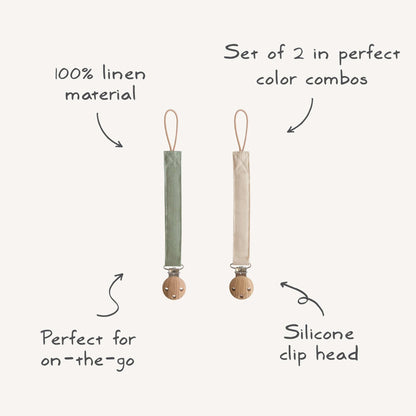 Linen Pacifier Clip 2 - Pack - Tenth &amp; Pine - Pacifier Clip - Olive/Shifting Sand