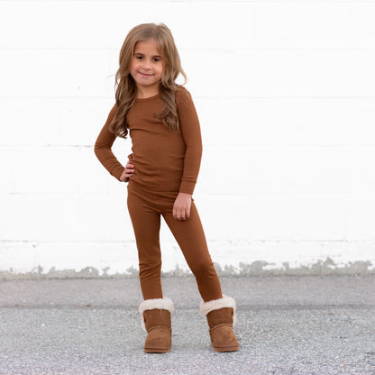 LONG SLEEVE 2 PIECE SETS - Bark Ribbed - Tenth &amp; Pine - Bamboo 2 Piece PJ - RIB - 12/18m