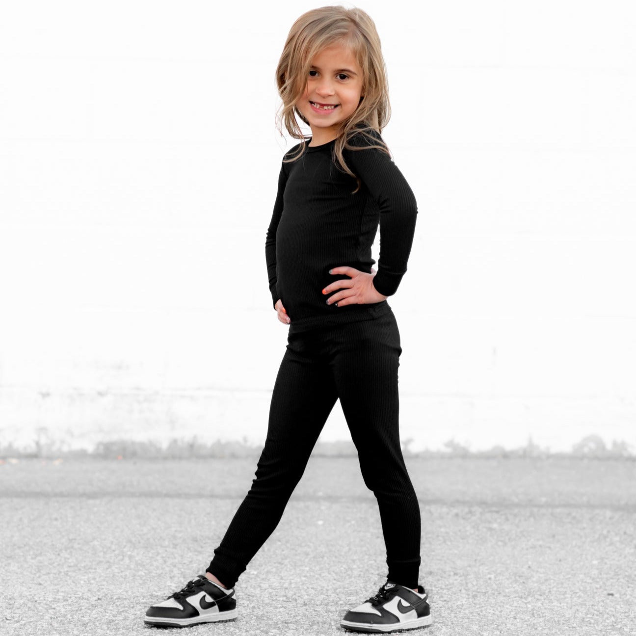 LONG SLEEVE 2 PIECE SETS - Midnight Ribbed - Tenth &amp; Pine - Bamboo 2 Piece PJ - RIB - 12/18m