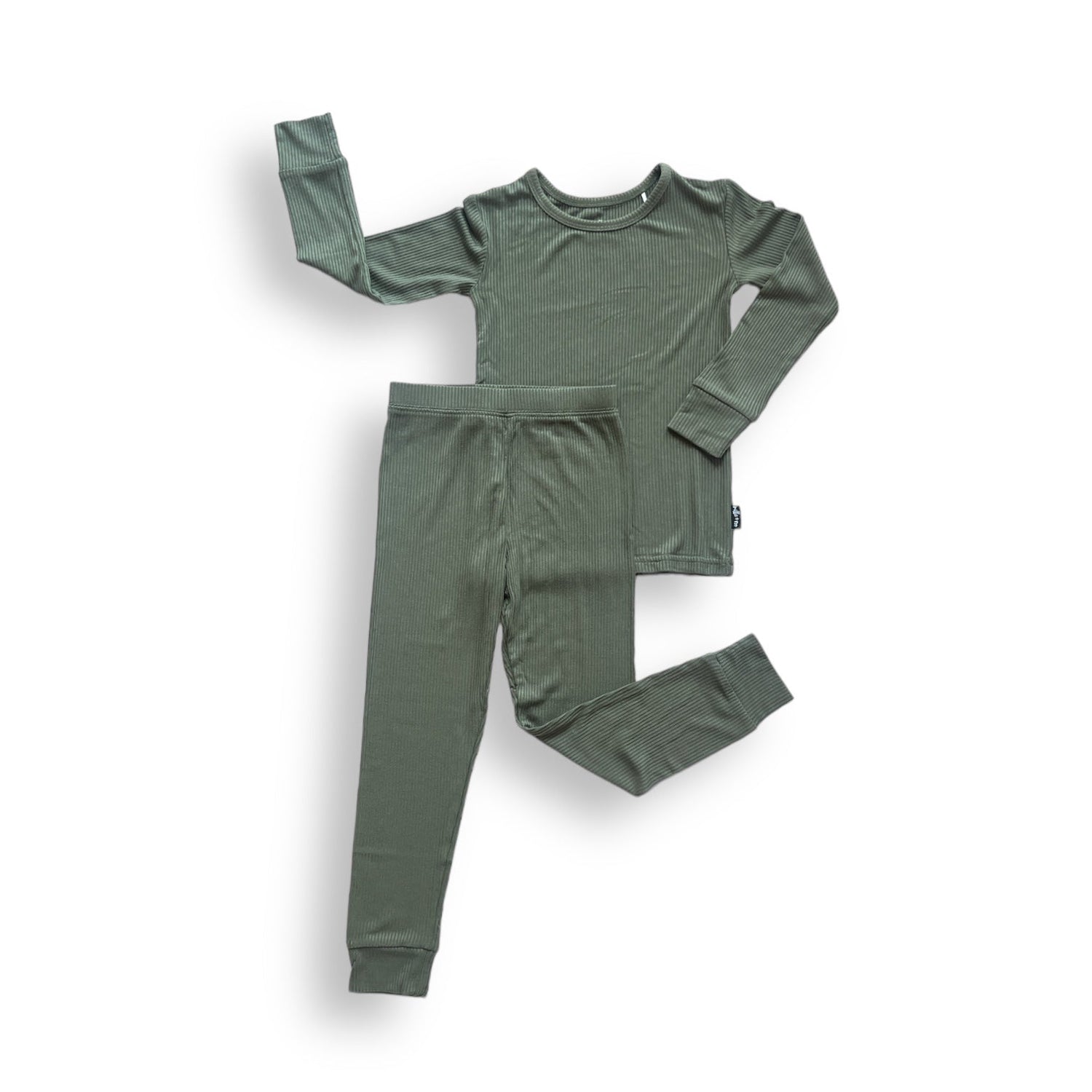 LONG SLEEVE 2 PIECE SETS - Moss Ribbed - Tenth &amp; Pine - Bamboo 2 Piece PJ - RIB - 12/18m